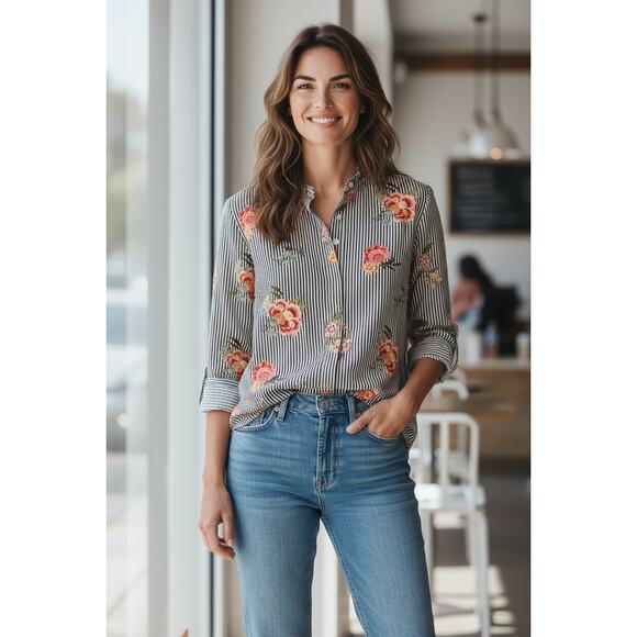 LOFT Tops - 2 for $20! LOFT Women's Striped Floral Blouse - Blue, White, and Pink